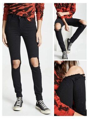 NWT LEVI'S Premium 721 Skinny Looker Ripped Jean Size 28 Black
